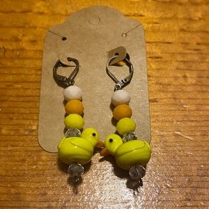 Charming Yellow Duck Lamp-work  Beaded Earrings